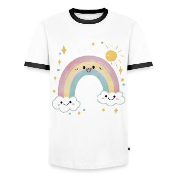 3rd Birthday Shirt Rainbow Cloud - Men's Ringer Shirt - white/black - Front - AI Model Female 172 light (172cm) & AI Model Male 178 dark (178cm)