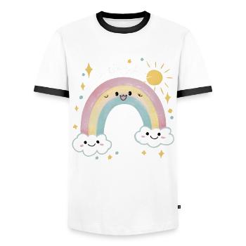 7th Birthday Shirt Rainbow Cloud - Men's Ringer Shirt - white/black - Front - AI Model Female 172 light (172cm) & AI Model Male 178 dark (178cm)