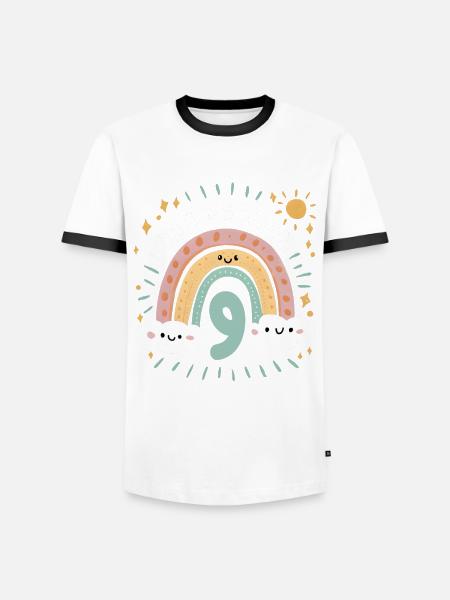 9th Birthday Shirt Rainbow Cloud - Men's Ringer Shirt - white/black