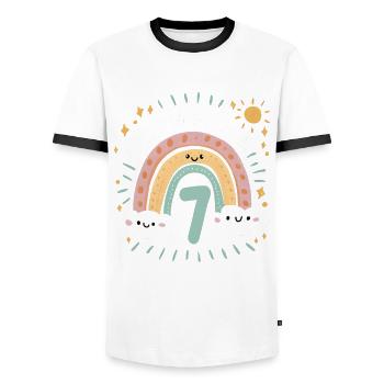 7th Birthday Shirt Rainbow Cloud - Men's Ringer Shirt - white/black - Front - AI Model Female 172 light (172cm) & AI Model Male 178 dark (178cm)