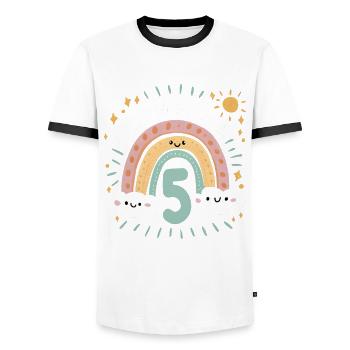 5. Geburtstag Geburtstagsshirt Regenbogen Wolke - Männer Kontrast-T-Shirt - Weiß/Schwarz - Vorne - AI Model Female 172 light (172cm) & AI Model Male 178 dark (178cm)