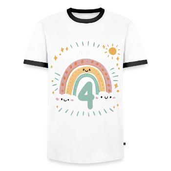 4th Birthday Shirt Rainbow Cloud - Men's Ringer Shirt - white/black - Front - AI Model Female 172 light (172cm) & AI Model Male 178 dark (178cm)
