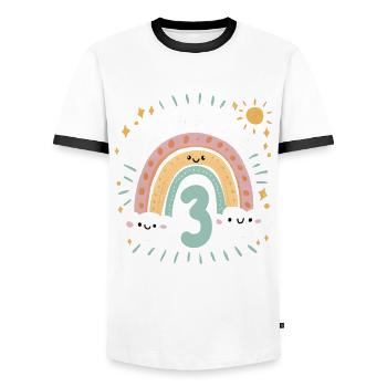 3rd Birthday Shirt Rainbow Cloud - Men's Ringer Shirt - white/black - Front - AI Model Female 172 light (172cm) & AI Model Male 178 dark (178cm)