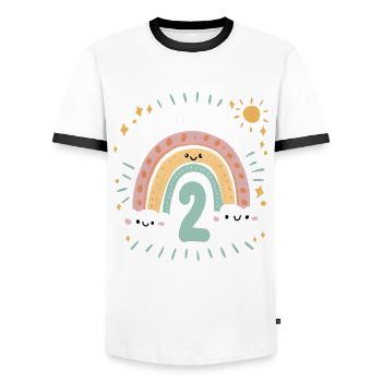 2. Geburtstag Geburtstagsshirt Regenbogen Wolke - Männer Kontrast-T-Shirt - Weiß/Schwarz - Vorne - AI Model Female 172 light (172cm) & AI Model Male 178 dark (178cm)