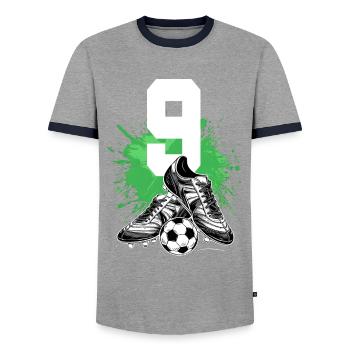 9. Geburtstag 9 Jahre Fußball Fußballspieler - Männer Kontrast-T-Shirt - Grau/Navy  - Vorne - AI Model Female 172 light (172cm) & AI Model Male 178 light (178cm)