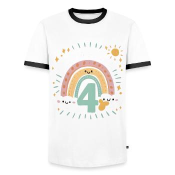 4. Geburtstag Geburtstagsshirt Regenbogen Wolke - Männer Kontrast-T-Shirt - Weiß/Schwarz - Vorne - AI Model Female 172 light (172cm) & AI Model Male 178 dark (178cm)