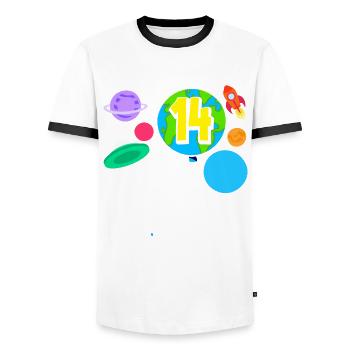 14e anniversaire Garçons Astronaute Anniversaire - T-shirt contrasté Homme - blanc/noir - Devant - AI Model Female 172 light (172cm) & AI Model Male 178 dark (178cm)