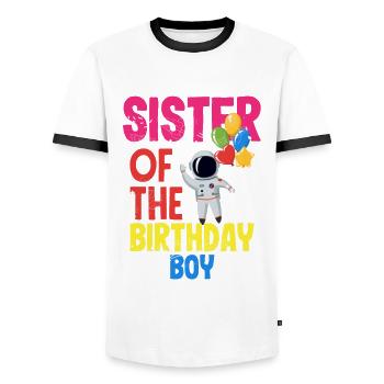 Anniversaire des enfants Membres de la famille des astronautes - T-shirt contrasté Homme - blanc/noir - Devant - AI Model Female 172 light (172cm) & AI Model Male 178 dark (178cm)