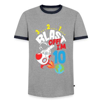10. Geburtstag Jungen Astronaut Geburtstag - Männer Kontrast-T-Shirt - Grau/Navy  - Vorne - AI Model Female 172 light (172cm) & AI Model Male 178 light (178cm)
