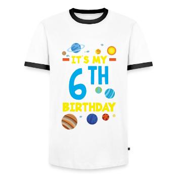 6th Birthday Boys 6 Years Astronaut Birthday - Men's Ringer Shirt - white/black - Front - AI Model Female 172 light (172cm) & AI Model Male 178 dark (178cm)
