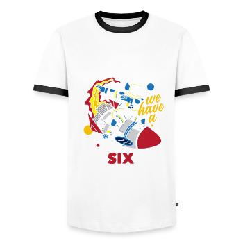 6th Birthday Boys 6 Years Astronaut Birthday - Men's Ringer Shirt - white/black - Front - AI Model Female 172 light (172cm) & AI Model Male 178 dark (178cm)