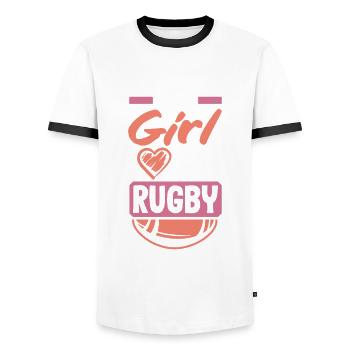 Cette fille adore le rugby - T-shirt contrasté Homme - blanc/noir - Devant - AI Model Female 172 light (172cm) & AI Model Male 178 dark (178cm)