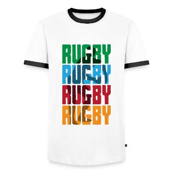 Rugby Rugby Rugby Rugby in Bunt - Männer Kontrast-T-Shirt - Weiß/Schwarz - Vorne - AI Model Female 172 light (172cm) & AI Model Male 178 dark (178cm)