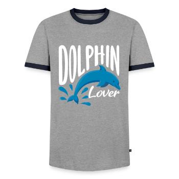 Dolphin Lover Jumping Water - Men's Ringer Shirt - grey/navy  - Front - AI Model Female 172 light (172cm) & AI Model Male 178 light (178cm)