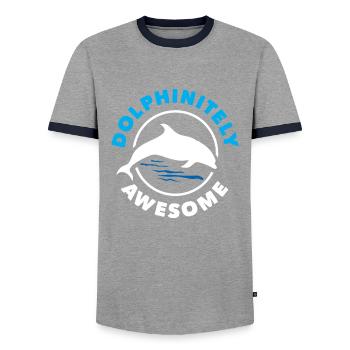 Dolphin Lovers Delphinitely Awesome Design - Men's Ringer Shirt - grey/navy  - Front - AI Model Female 172 light (172cm) & AI Model Male 178 light (178cm)