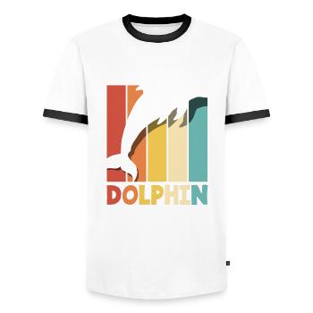 Retro Delfin Tierliebhaber Motiv - Männer Kontrast-T-Shirt - Weiß/Schwarz - Vorne - AI Model Female 172 light (172cm) & AI Model Male 178 dark (178cm)
