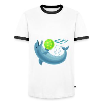 The Dolphin Whisperer with Ball - Men's Ringer Shirt - white/black - Front - AI Model Female 172 light (172cm) & AI Model Male 178 dark (178cm)