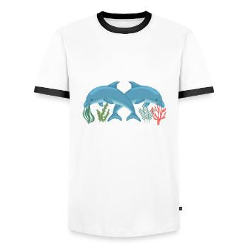J’aime les dauphins et peut-être 3 personnes - T-shirt contrasté Homme - blanc/noir - Devant - AI Model Female 172 light (172cm) & AI Model Male 178 dark (178cm)