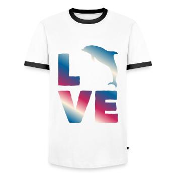 Liebe Delfin Ozean Fans Buntes Motiv - Männer Kontrast-T-Shirt - Weiß/Schwarz - Vorne - AI Model Female 172 light (172cm) & AI Model Male 178 dark (178cm)