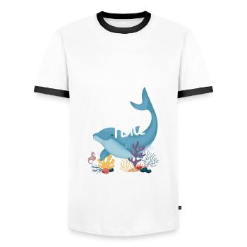 The dolphinarium is my happy place - Men's Ringer Shirt - white/black - Front - AI Model Female 172 light (172cm) & AI Model Male 178 dark (178cm)