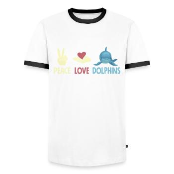 Frieden Liebe Delfine Grafik - Männer Kontrast-T-Shirt - Weiß/Schwarz - Vorne - AI Model Female 172 light (172cm) & AI Model Male 178 dark (178cm)