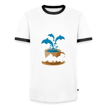 Dolphins and coffee lovers - Men's Ringer Shirt - white/black - Front - AI Model Female 172 light (172cm) & AI Model Male 178 dark (178cm)