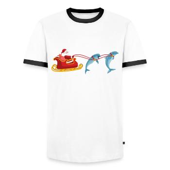 Weihnachtlicher Santa Mit Delfinen Im Schlitten - Männer Kontrast-T-Shirt - Weiß/Schwarz - Vorne - AI Model Female 172 light (172cm) & AI Model Male 178 dark (178cm)