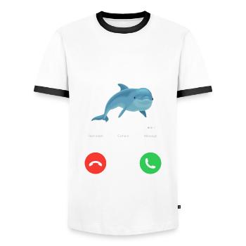 Dolphin Calls Humorous Graphic - Men's Ringer Shirt - white/black - Front - AI Model Female 172 light (172cm) & AI Model Male 178 dark (178cm)