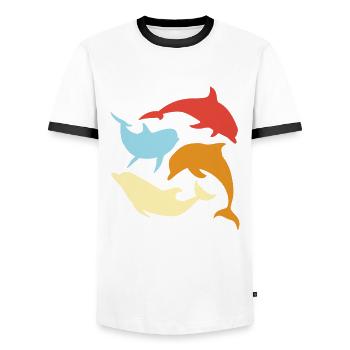 Colorful Dolphins Top Sea Motif - Men's Ringer Shirt - white/black - Front - AI Model Female 172 light (172cm) & AI Model Male 178 dark (178cm)
