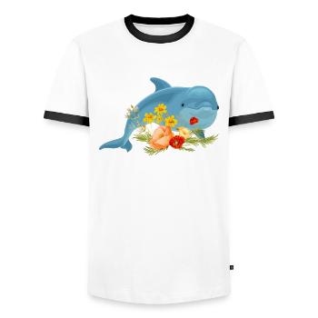 Dauphin avec de belles fleurs - T-shirt contrasté Homme - blanc/noir - Devant - AI Model Female 172 light (172cm) & AI Model Male 178 dark (178cm)