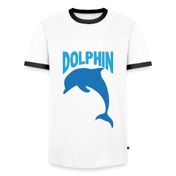 This little dolphin is 9 9th birthday - Men's Ringer Shirt - white/black - Front - AI Model Female 172 light (172cm) & AI Model Male 178 dark (178cm)