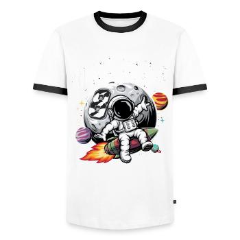 8e anniversaire garçons 8 ans anniversaire astronaute - T-shirt contrasté Homme - blanc/noir - Devant - AI Model Female 172 light (172cm) & AI Model Male 178 dark (178cm)