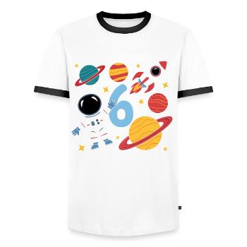 6th Birthday Boys 6 Years Astronaut Birthday - Men's Ringer Shirt - white/black - Front - AI Model Female 172 light (172cm) & AI Model Male 178 dark (178cm)