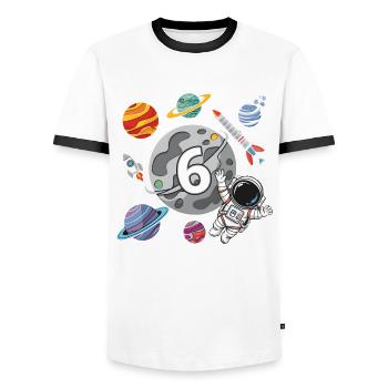 6th Birthday Boys 6 Years Astronaut Birthday - Men's Ringer Shirt - white/black - Front - AI Model Female 172 light (172cm) & AI Model Male 178 dark (178cm)