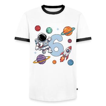 6th Birthday Boys 6 Years Astronaut Birthday - Men's Ringer Shirt - white/black - Front - AI Model Female 172 light (172cm) & AI Model Male 178 dark (178cm)