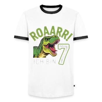 7th Birthday 7 Years Dino Dinosaur Fan - Men's Ringer Shirt - white/black - Front - AI Model Female 172 light (172cm) & AI Model Male 178 dark (178cm)