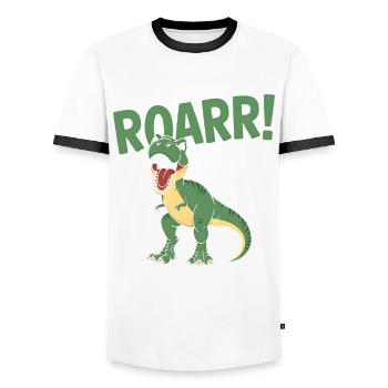 7th Birthday 7 Years Dino Dinosaur Fan - Men's Ringer Shirt - white/black - Front - AI Model Female 172 light (172cm) & AI Model Male 178 dark (178cm)
