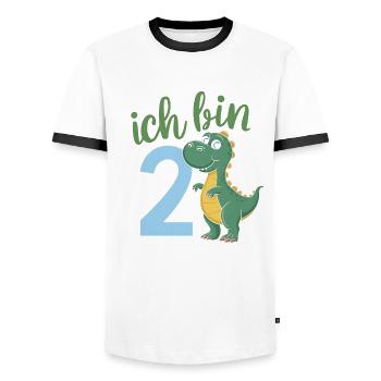 2nd Birthday 2 Years Dino Dinosaur Fan - Men's Ringer Shirt - white/black - Front - AI Model Female 172 light (172cm) & AI Model Male 178 dark (178cm)