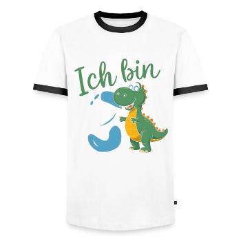 3ème anniversaire 3 ans Dino Dinosaur Fan - T-shirt contrasté Homme - blanc/noir - Devant - AI Model Female 172 light (172cm) & AI Model Male 178 dark (178cm)
