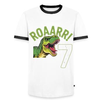 7th Birthday 7 Years Dino Dinosaur Fan - Men's Ringer Shirt - white/black - Front - AI Model Female 172 light (172cm) & AI Model Male 178 dark (178cm)