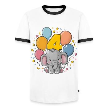 4th Birthday Elephant Children's Birthday Party - Men's Ringer Shirt - white/black - Front - AI Model Female 172 light (172cm) & AI Model Male 178 dark (178cm)