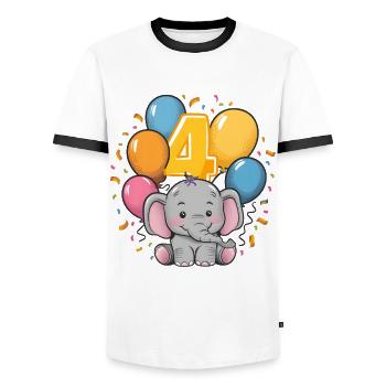 4th Birthday Elephant Children's Birthday Party - Men's Ringer Shirt - white/black - Front - AI Model Female 172 light (172cm) & AI Model Male 178 dark (178cm)