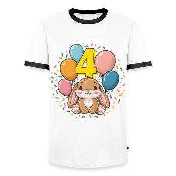 4th Birthday Bunny Rabbit Children's Birthday Party - Men's Ringer Shirt - white/black - Front - AI Model Female 172 light (172cm) & AI Model Male 178 dark (178cm)