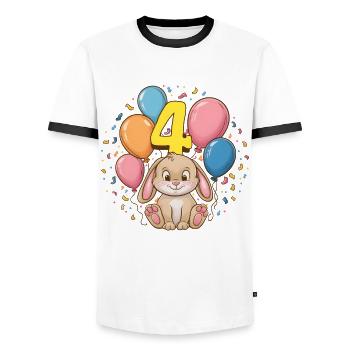 4th Birthday Bunny Rabbit Children's Birthday Party - Men's Ringer Shirt - white/black - Front - AI Model Female 172 light (172cm) & AI Model Male 178 dark (178cm)