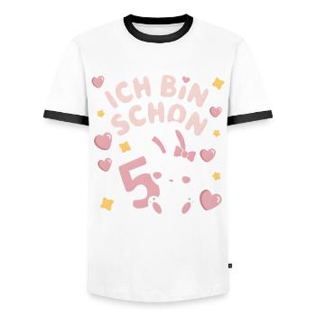5th Birthday Bunny Bunny Children's Birthday Party - Men's Ringer Shirt - white/black - Front - AI Model Female 172 light (172cm) & AI Model Male 178 dark (178cm)