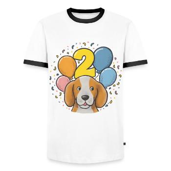 2. Geburtstag Hund Hündchen Kindergeburtstag - Männer Kontrast-T-Shirt - Weiß/Schwarz - Vorne - AI Model Female 172 light (172cm) & AI Model Male 178 dark (178cm)