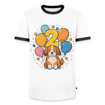2. Geburtstag Hund Hündchen Kindergeburtstag - Männer Kontrast-T-Shirt - Weiß/Schwarz - Vorne - AI Model Female 172 light (172cm) & AI Model Male 178 dark (178cm)