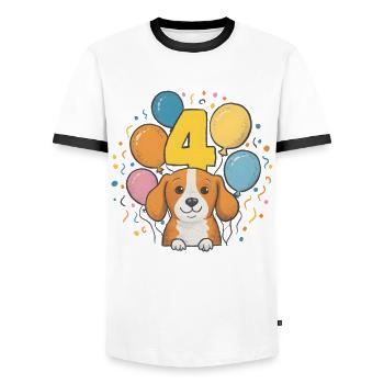 4th Birthday Dog Doggy Children's Birthday Party - Men's Ringer Shirt - white/black - Front - AI Model Female 172 light (172cm) & AI Model Male 178 dark (178cm)