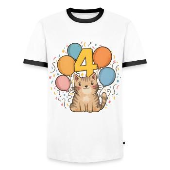 4th Birthday Cat Kitten Children's Birthday Party - Men's Ringer Shirt - white/black - Front - AI Model Female 172 light (172cm) & AI Model Male 178 dark (178cm)