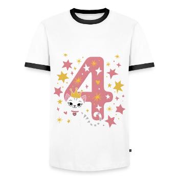 4th Birthday Cat Kitten Children's Birthday Party - Men's Ringer Shirt - white/black - Front - AI Model Female 172 light (172cm) & AI Model Male 178 dark (178cm)